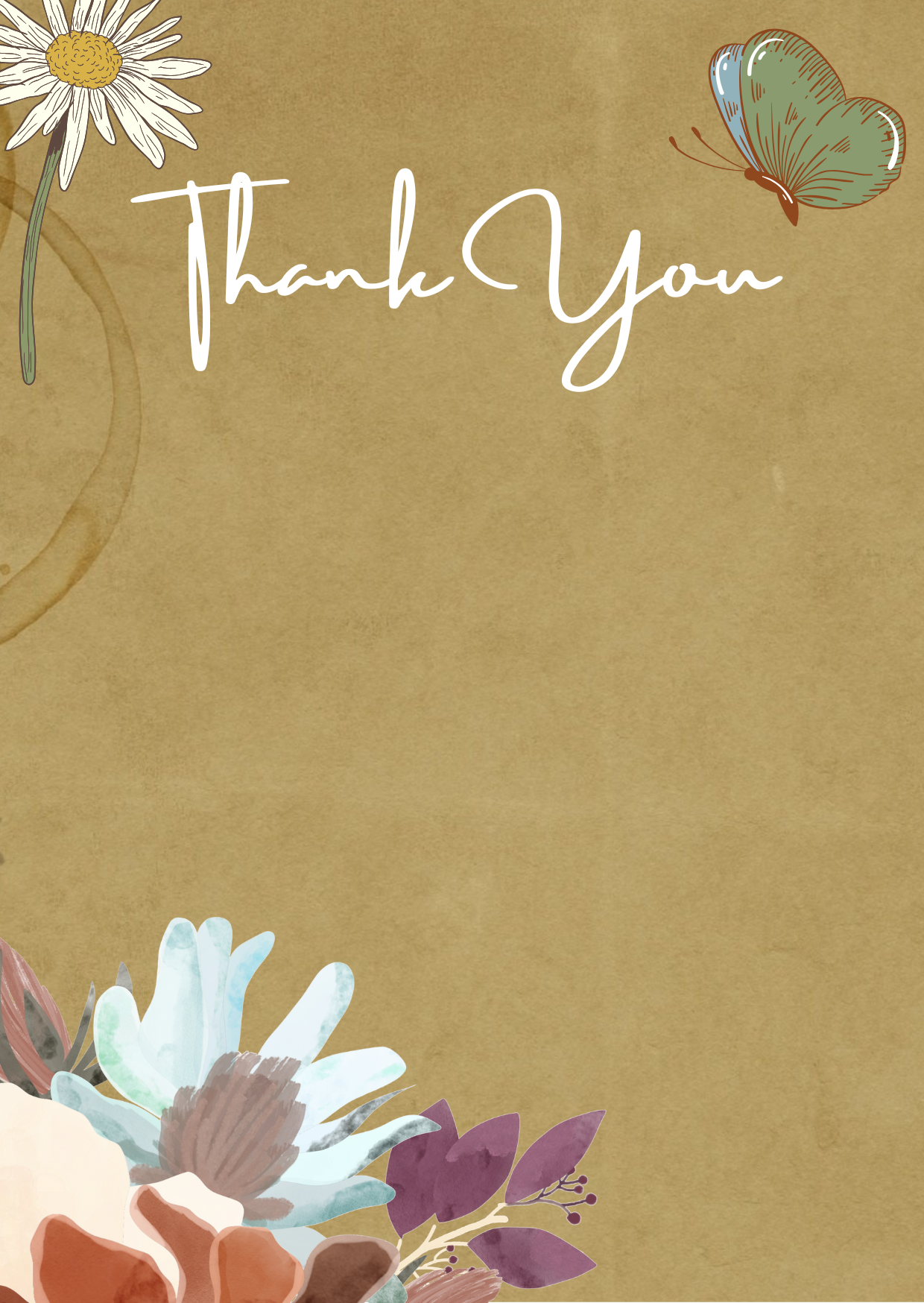 Brown and White Watercolor Vintage Thank You Letter Card